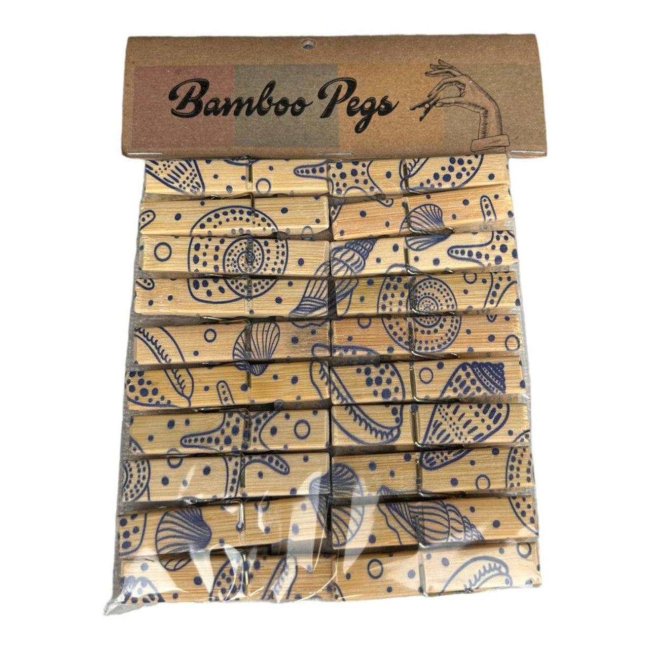 PEG19 Printed Bamboo Pegs Qty 20 - Blue Shells