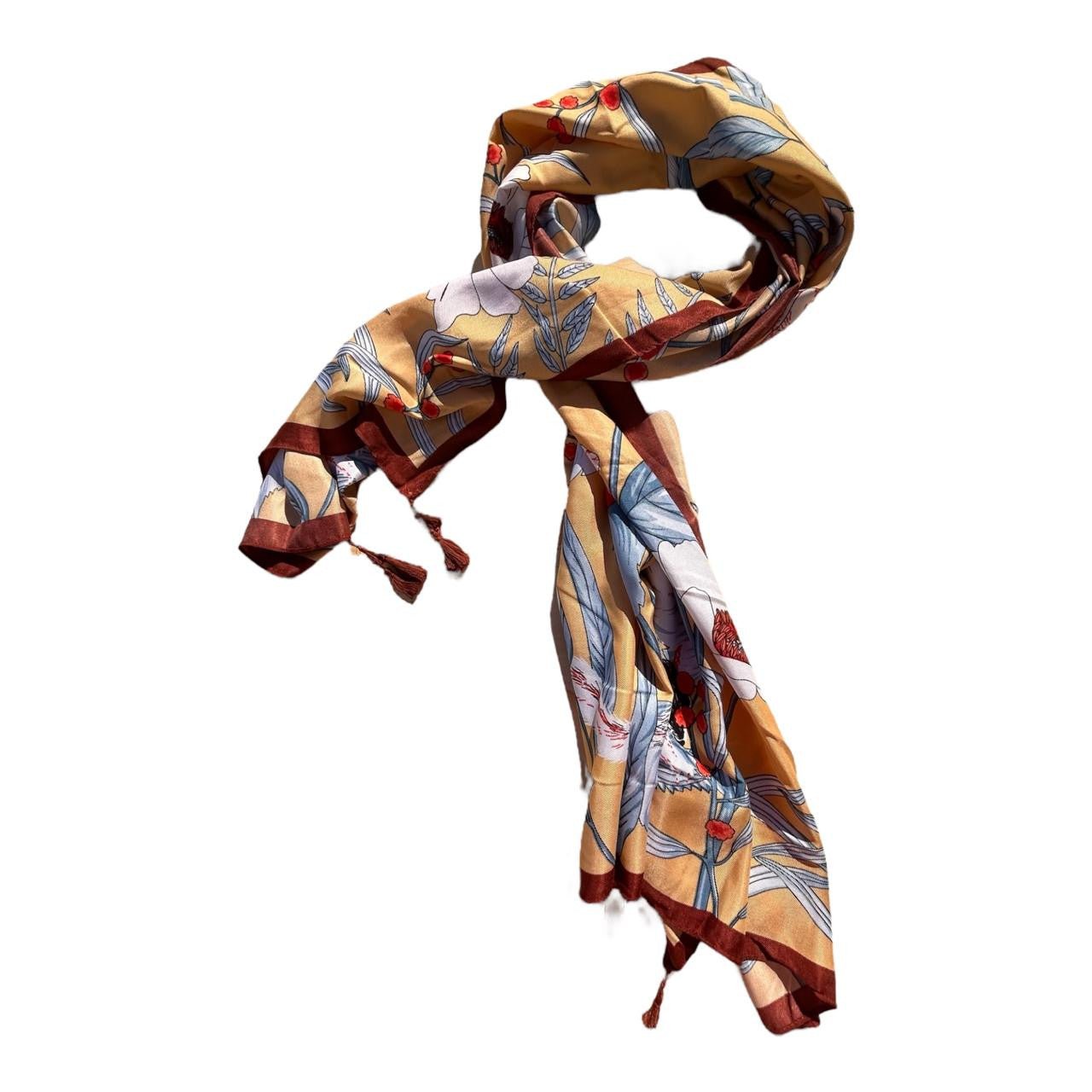 Big Red Flower Scarf with Brown Border - Future Decor