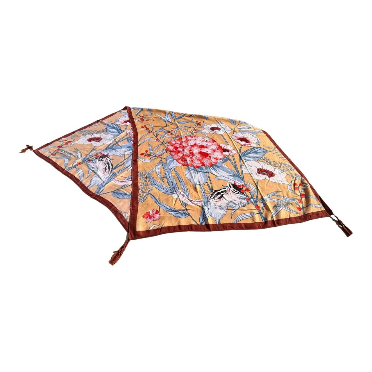 Big Red Flower Scarf with Brown Border - Future Decor