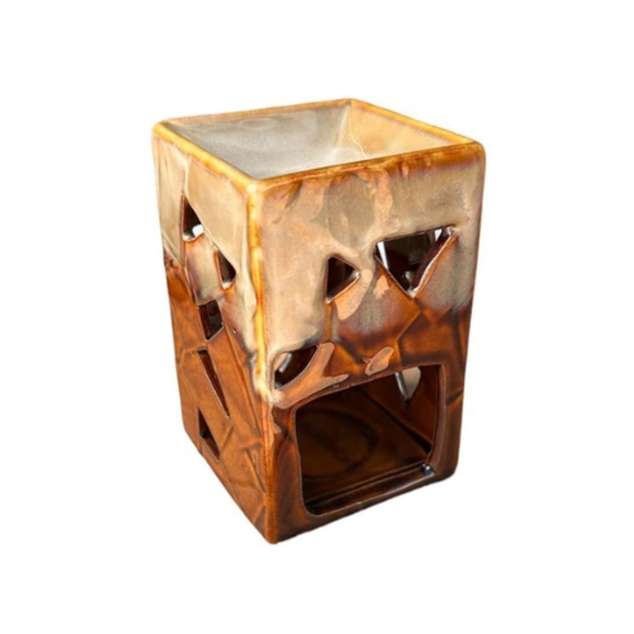 Ceramic Aromatherapy Rectangle Burner Cream and Brown - Future Decor