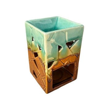Ceramic Aromatherapy Rectangle Burner in Green and Brown - Future Decor