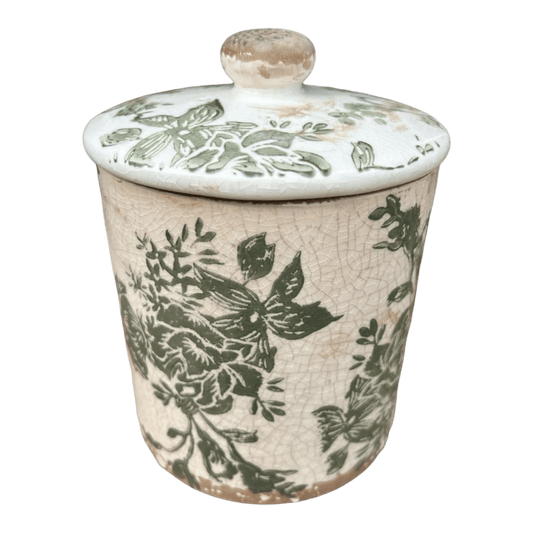 Ceramic Jar - Green Floral Silhouettes - Future Decor