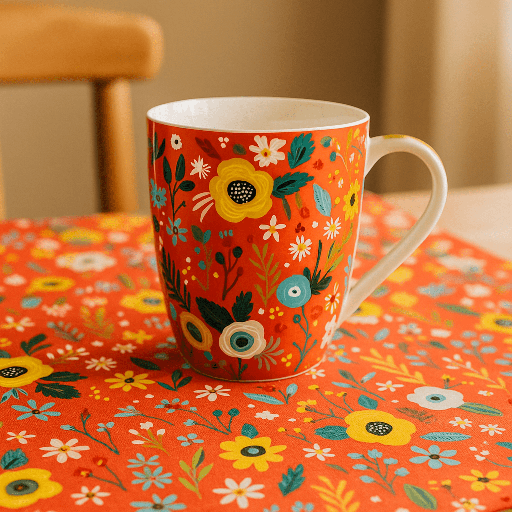 Ceramic Mug with Red Wild Flower Design - Future Decor