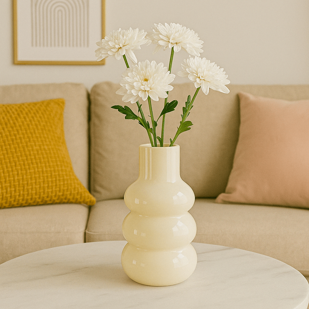 Ceramic Vase - Light Glazed Yellow Three Rings - Future Decor