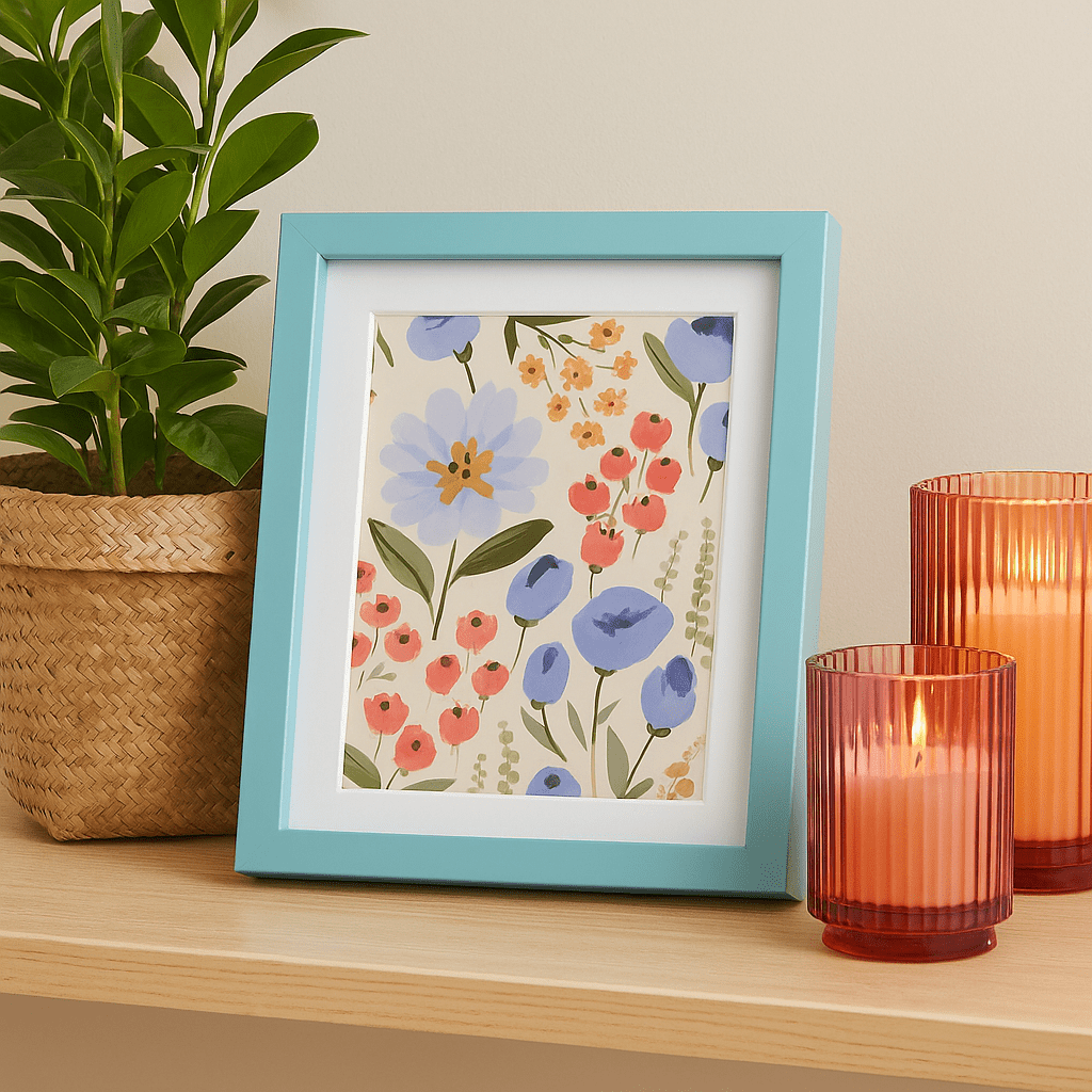 Colourful Flower Blue Border Photo Frame 22x17cm - Future Decor