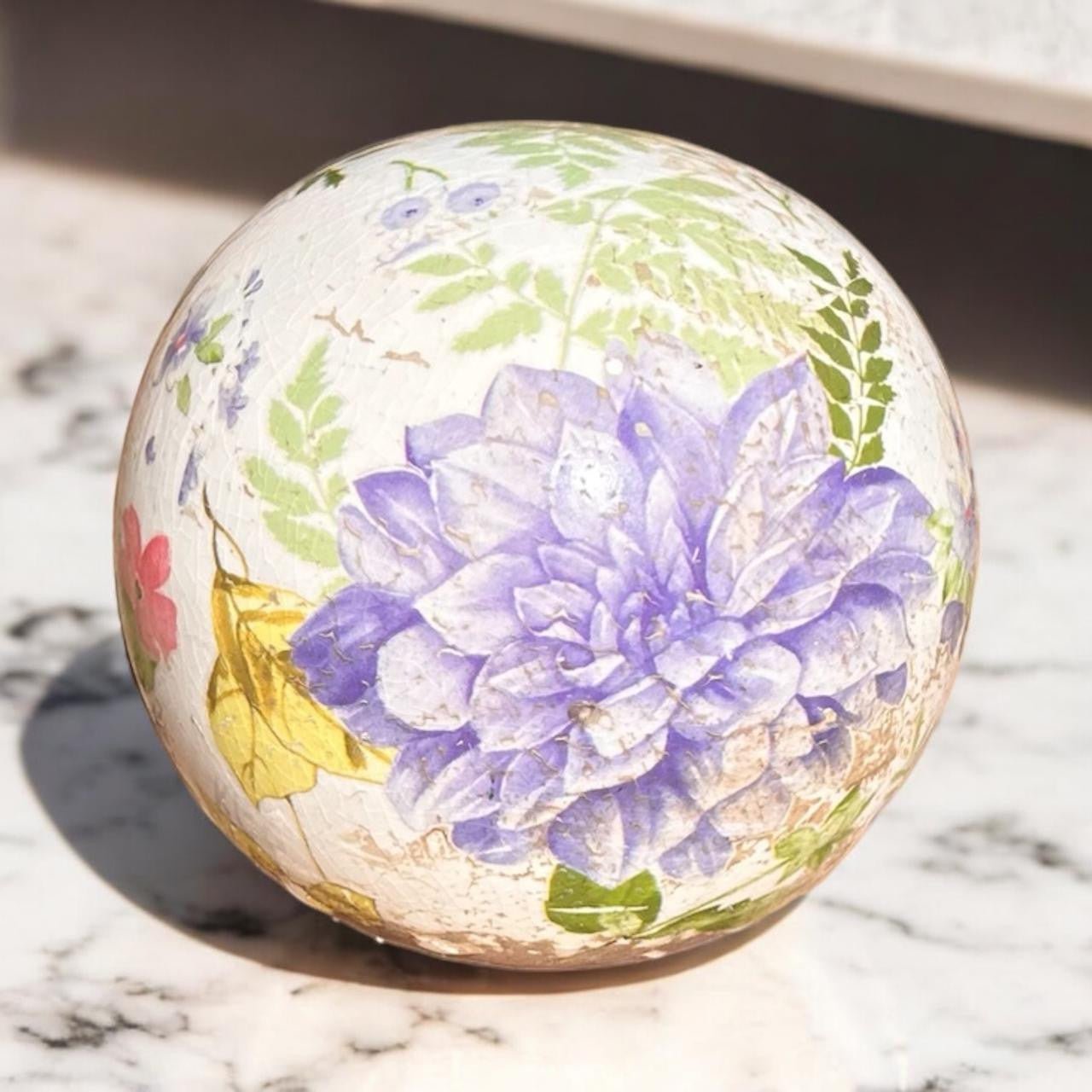 Decorative Ceramic Ball - Large Purple Flowers - Future Decor