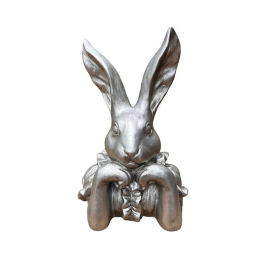 Elegant Silver Contemplative Bunny Bust - Future Decor