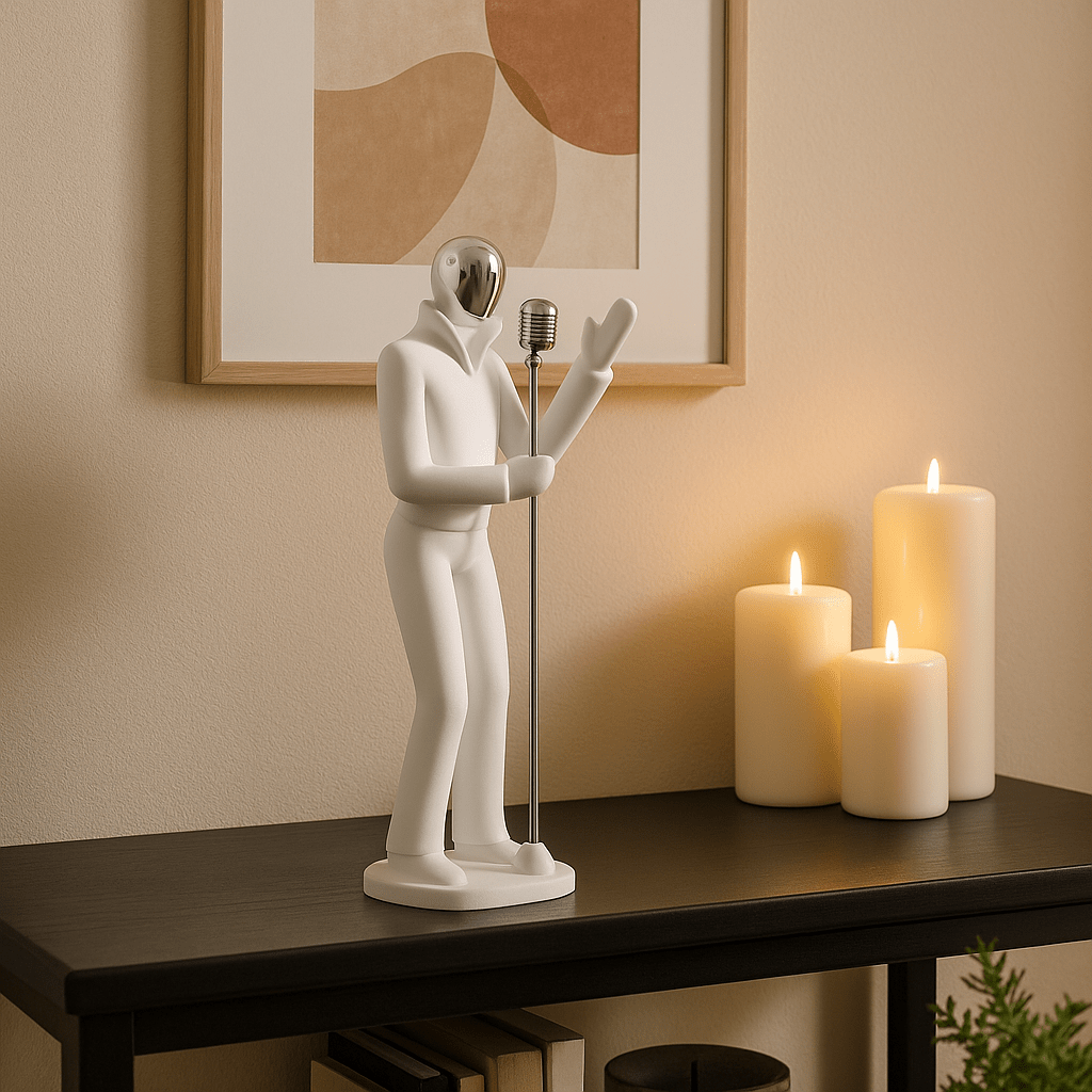 Elegant White and Silver Singer Figurine - Future Decor