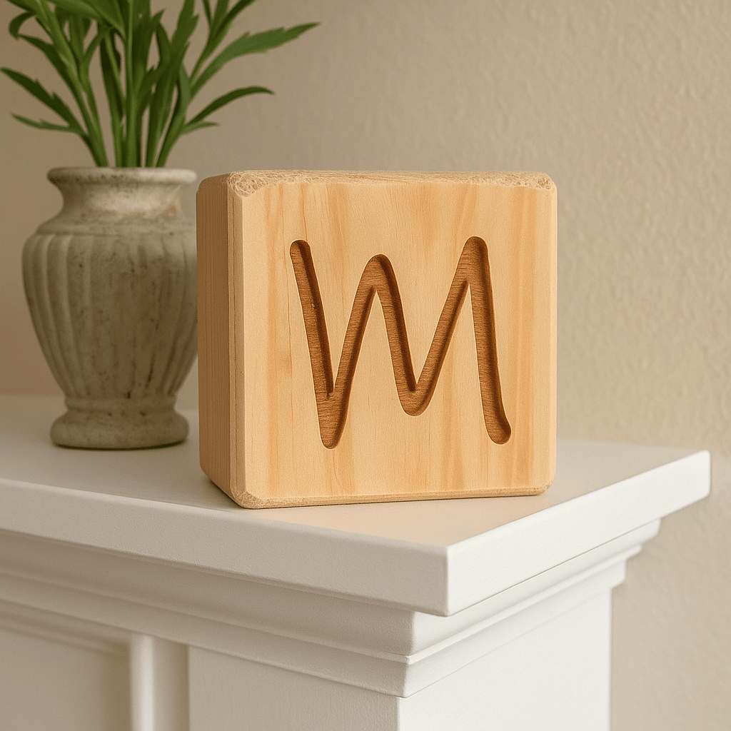 Engraved Handcrafted Wooden Letter Block M - Future Decor