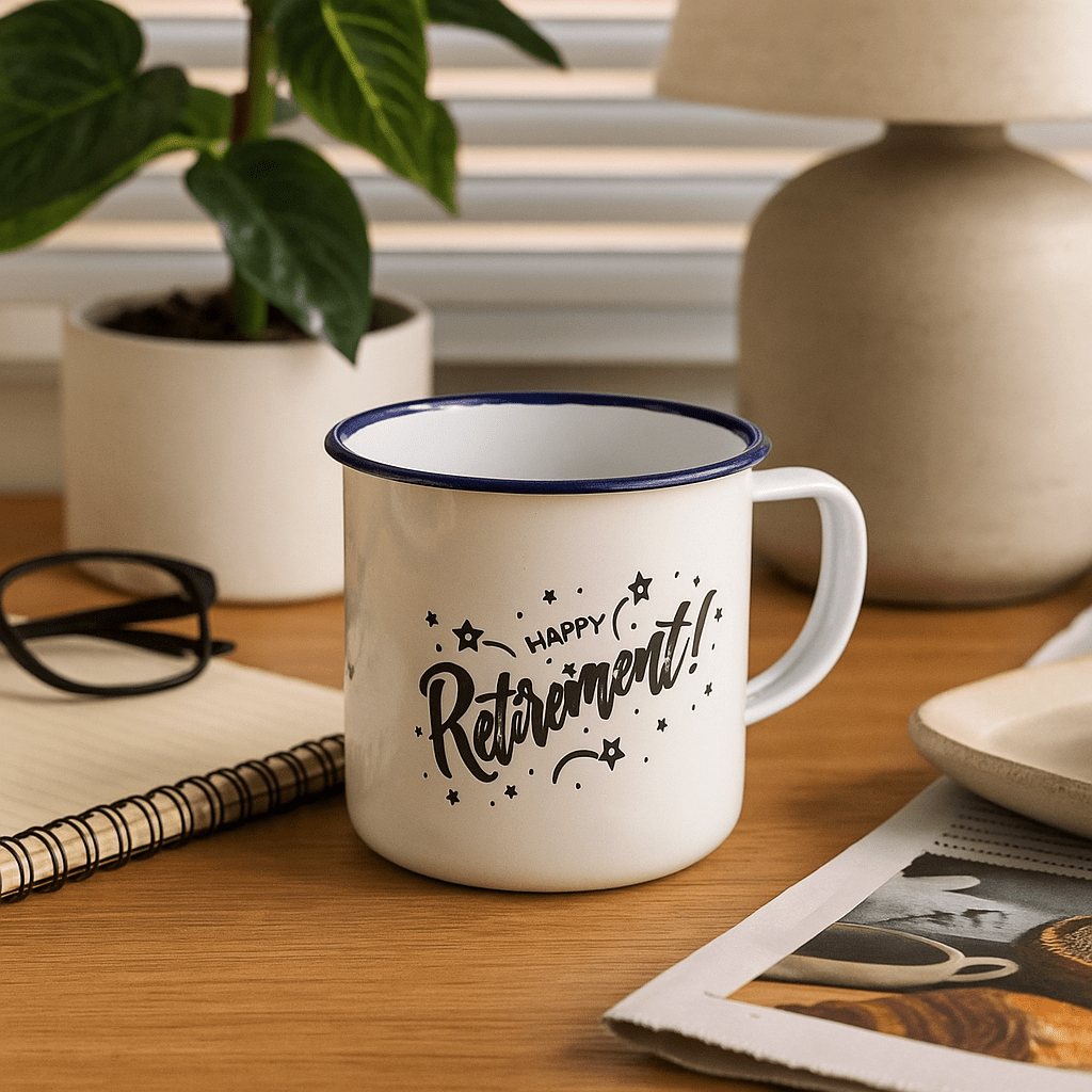 Engraved Happy Retirement Enamel Mug - Future Decor