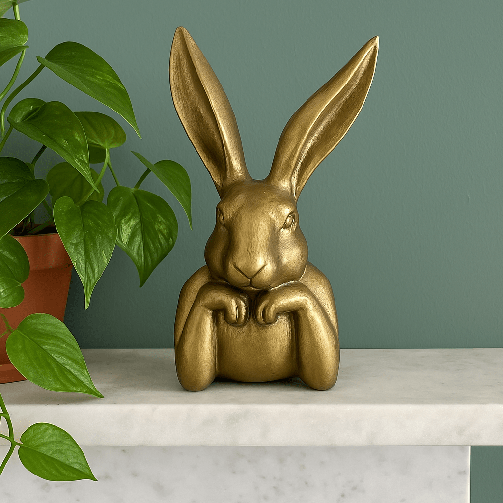 Extra Small Gold Ceramic Bunny Thinking - Future Decor