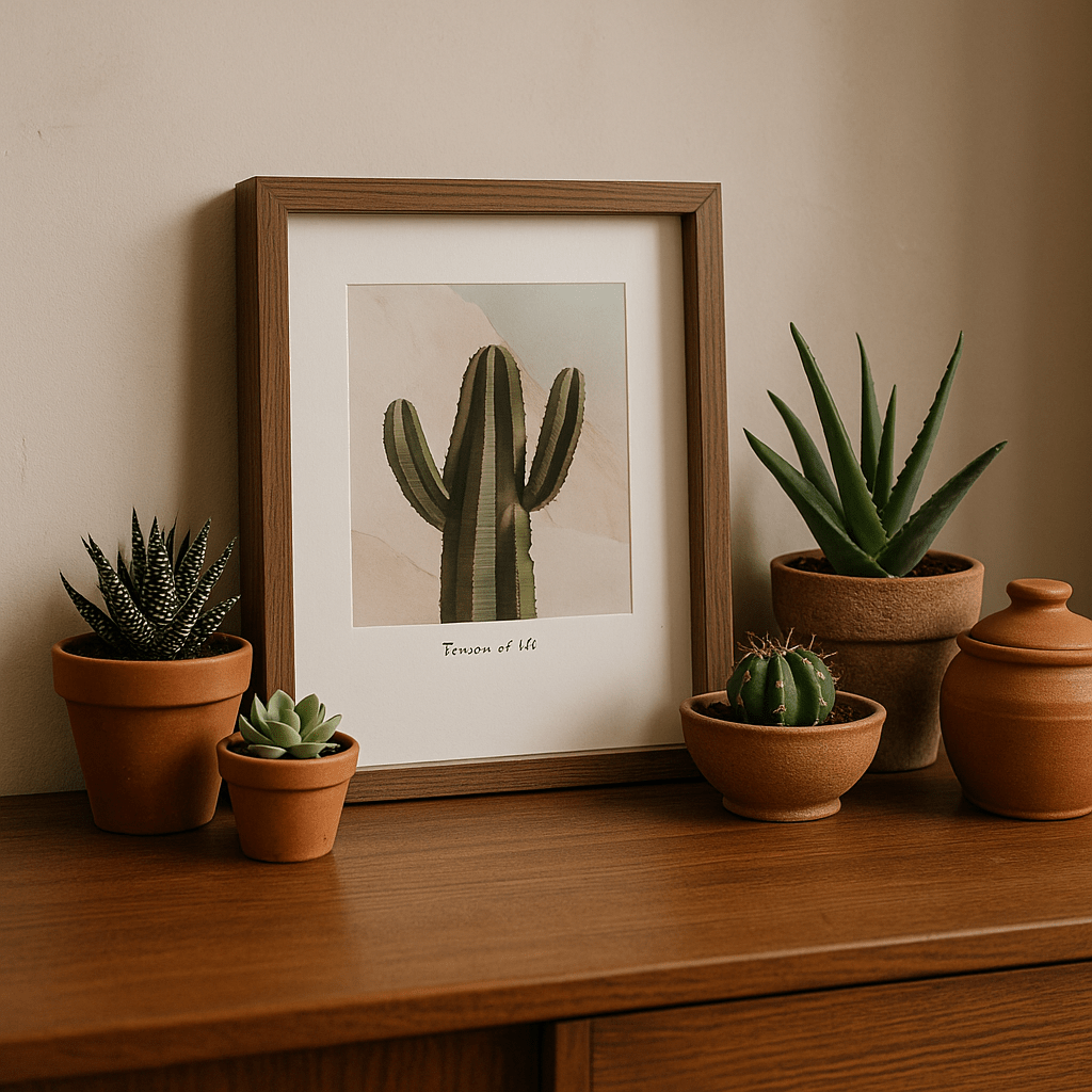 Floating Cactus Art Frame in Dark Brown - Future Decor