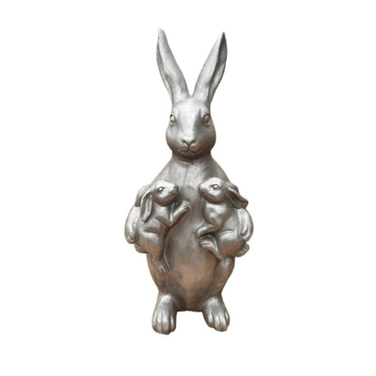 Large Silver Bunny Holding Kids - Future Decor