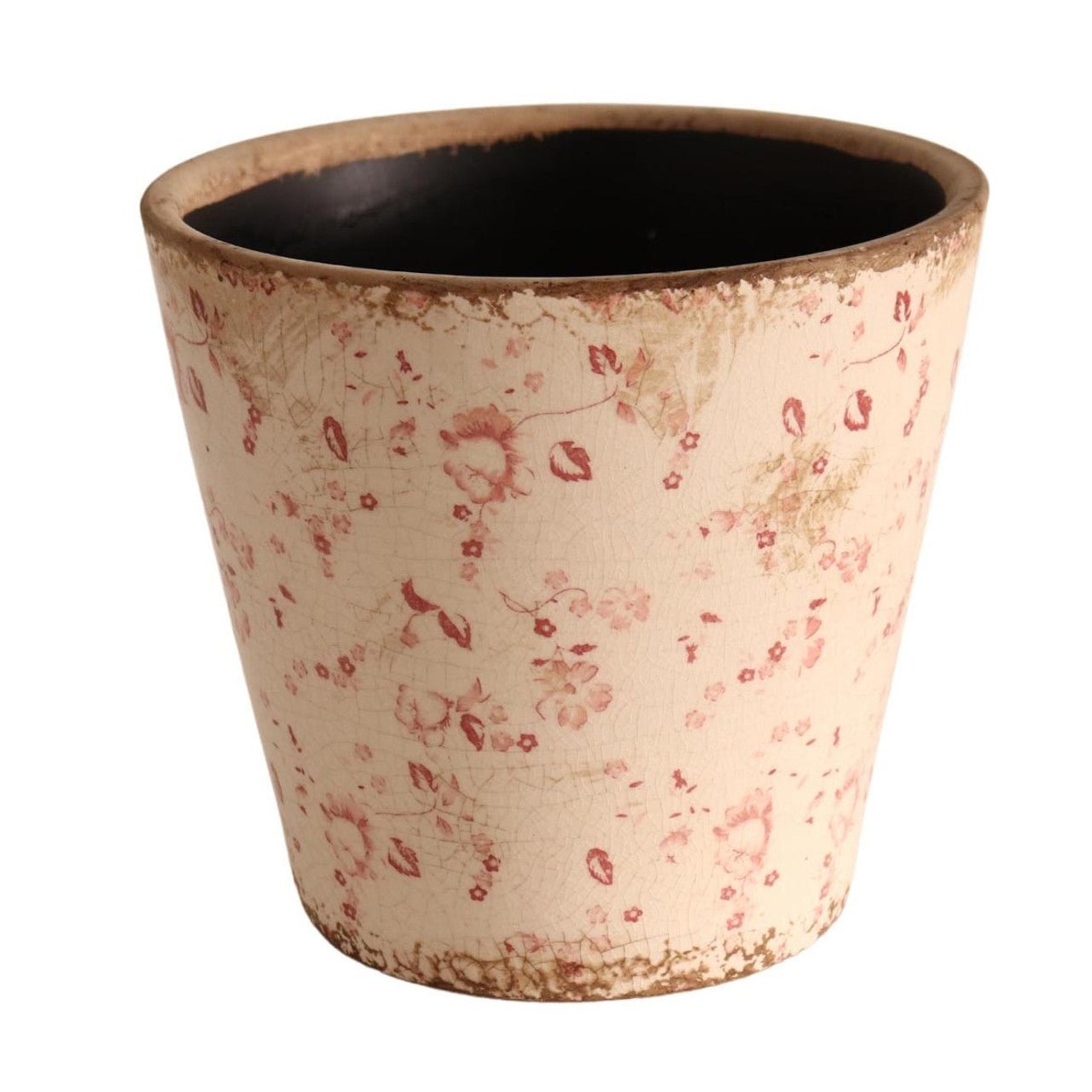 Off White Ceramic Planter Pink Flowers - Future Decor