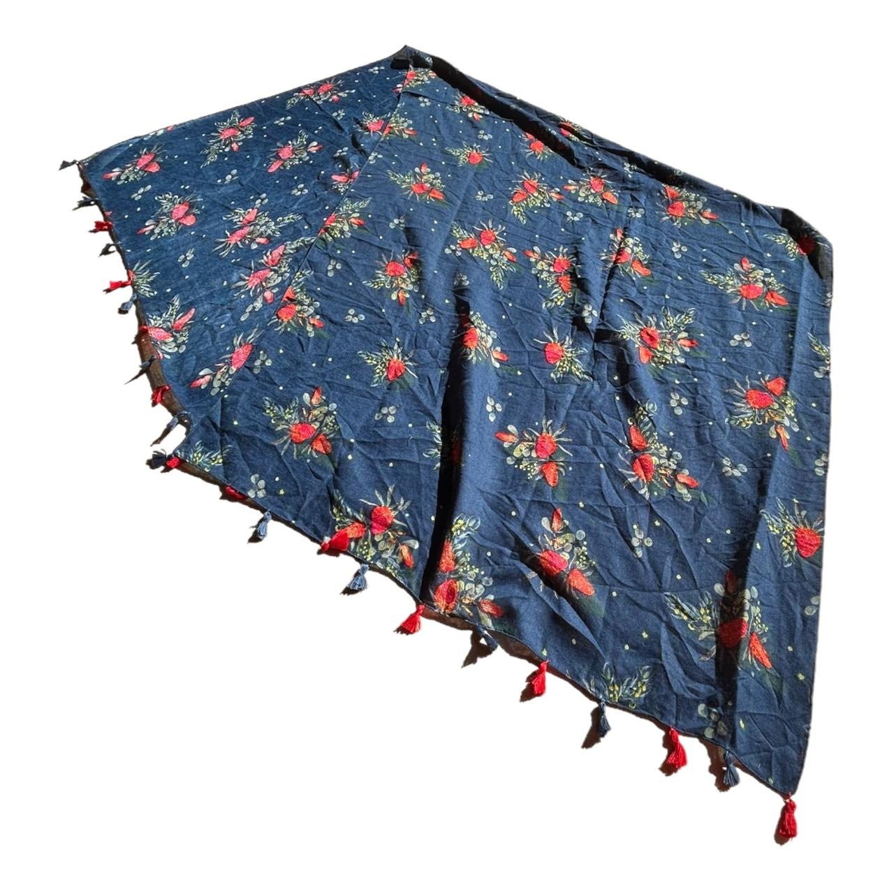 Polyester Scarf - Red Rose Bouquet, Navy Background - Future Decor