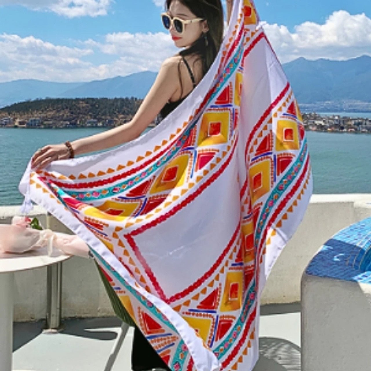 Red Orange Tribal Triangle Art Scarf - Future Decor