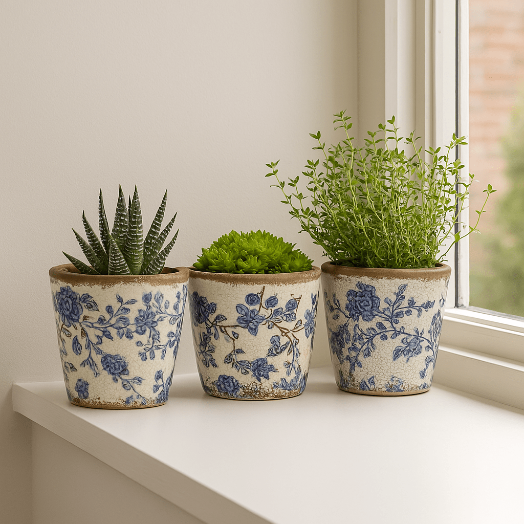 Small Ceramic Planter - Blue Flowers - Future Decor