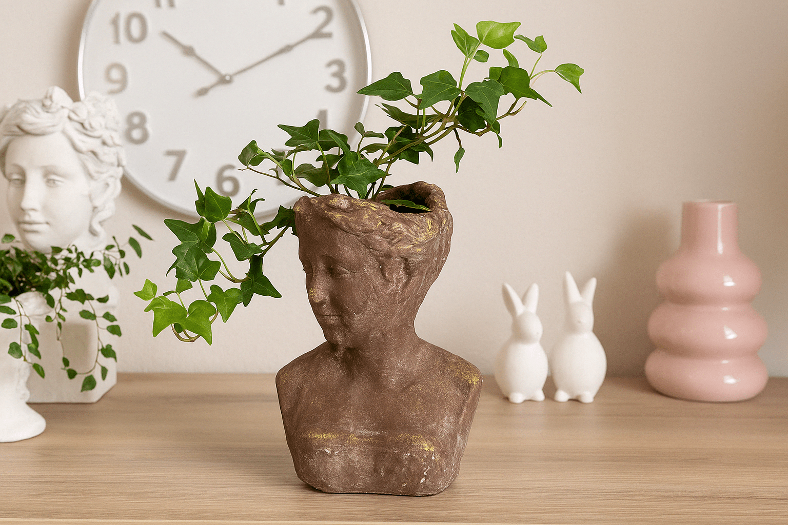 Small Grey & Gold Female Bust Planter - Future Decor