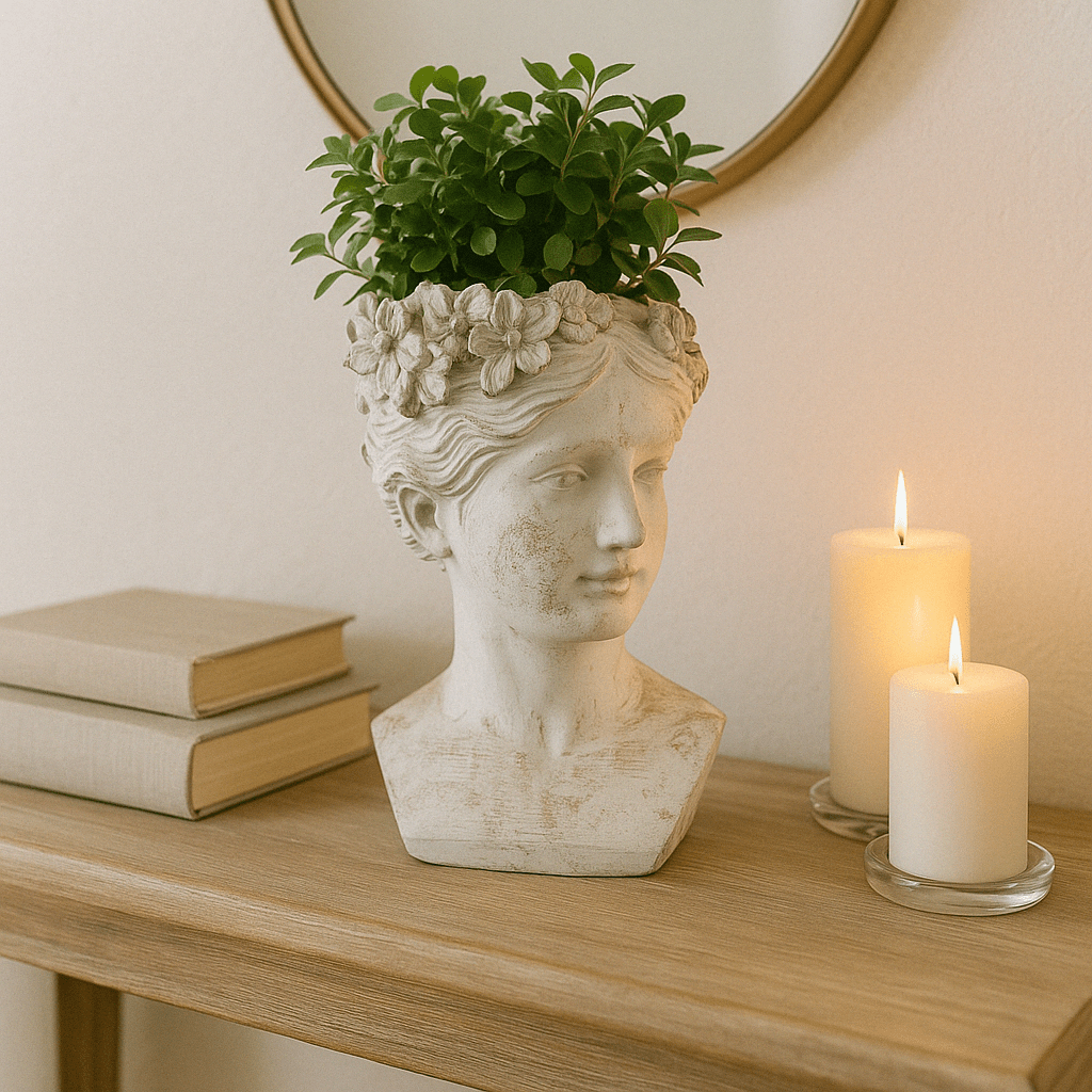 Small White And Gold Ceramic Female Bust Planter - Future Decor