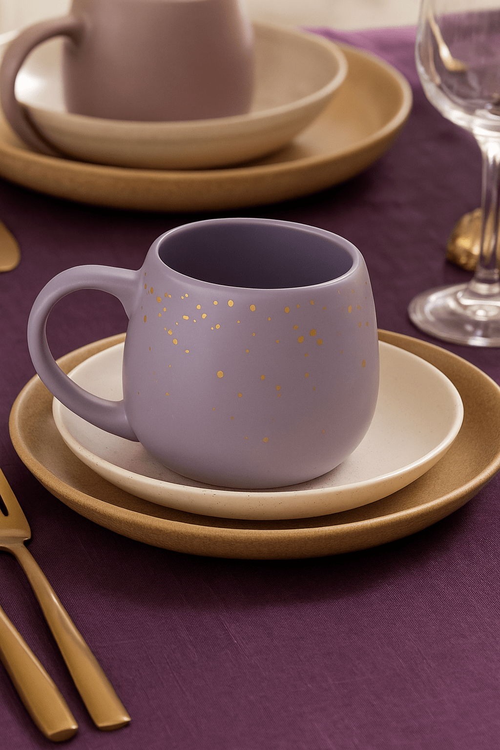 Speckled Elegance Ceramic Mug in Gold and Purple - Future Decor