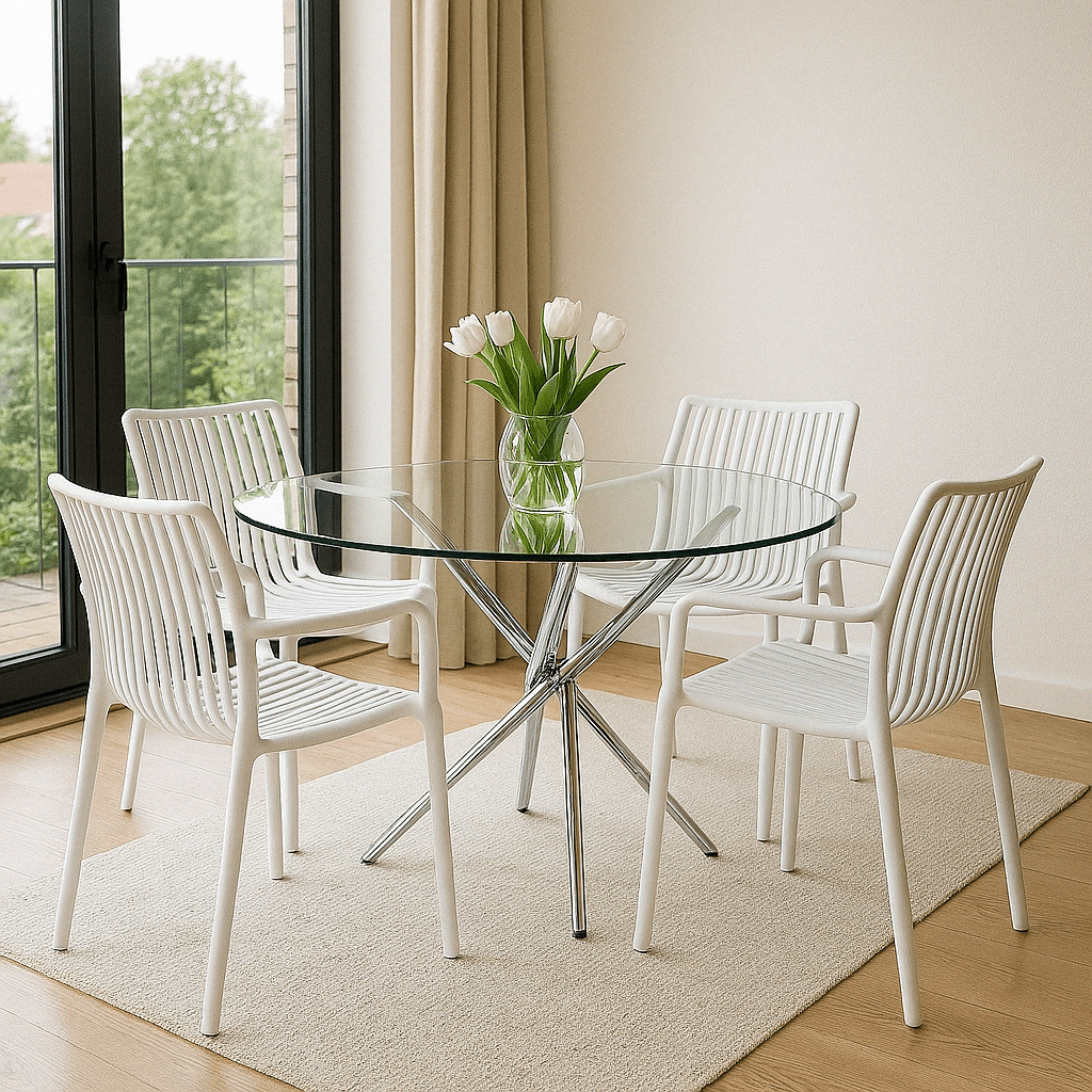 Stackable White Weaved Seat Chair - Future Decor