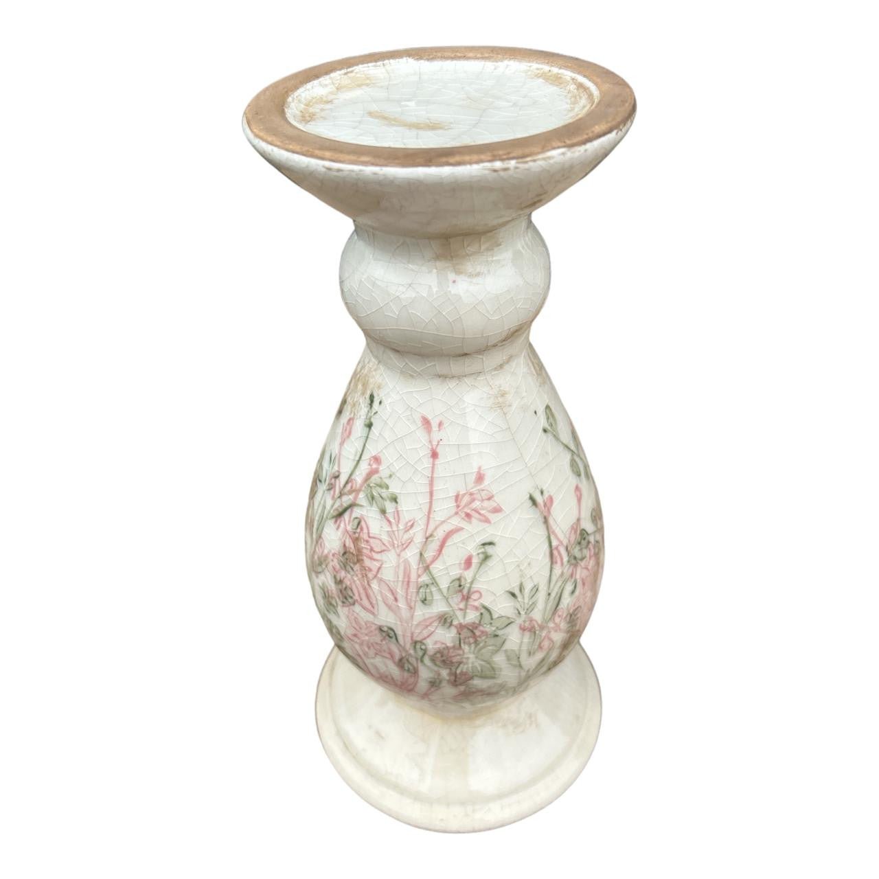 T1473642 Ceramic Candle Holder - Pink And Green Floral Silhouettes - Future Decor