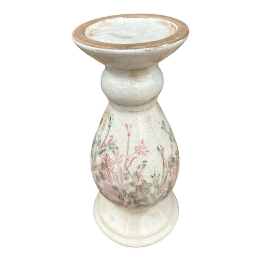 T1473642 Ceramic Candle Holder - Pink And Green Floral Silhouettes - Future Decor