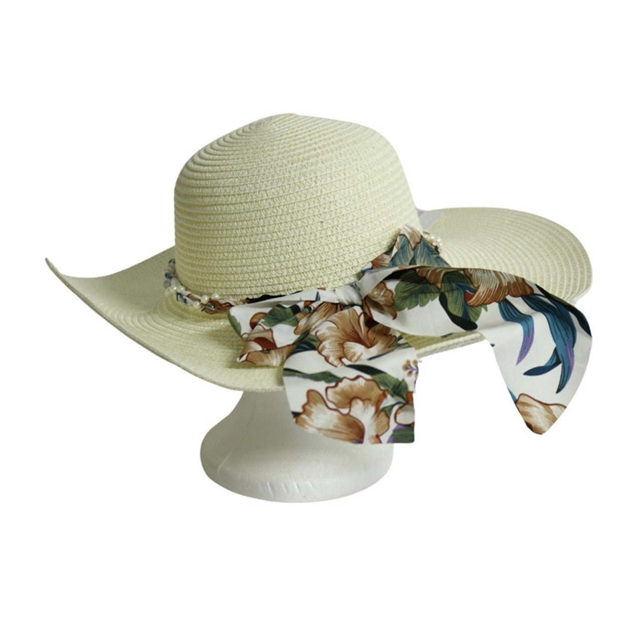 Weaved Beige Hat with Pearl Accent Belt - Future Decor