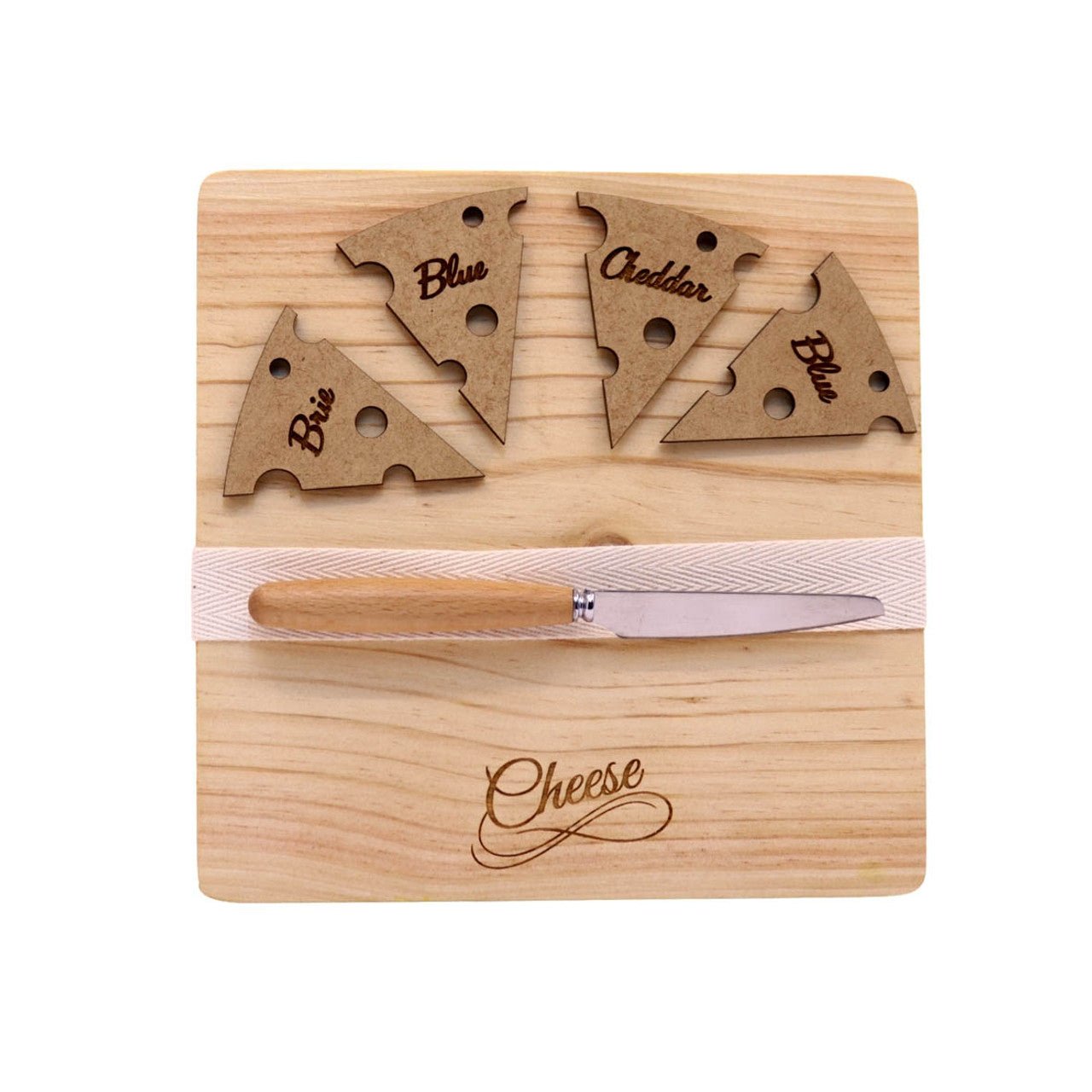 Wooden Cheese Board with 4 Cheese Pegs -  Mustard Colour - Future Decor