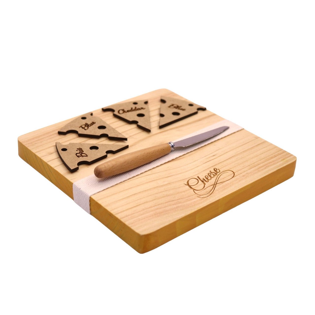 Wooden Cheese Board with 4 Cheese Pegs -  Mustard Colour - Future Decor