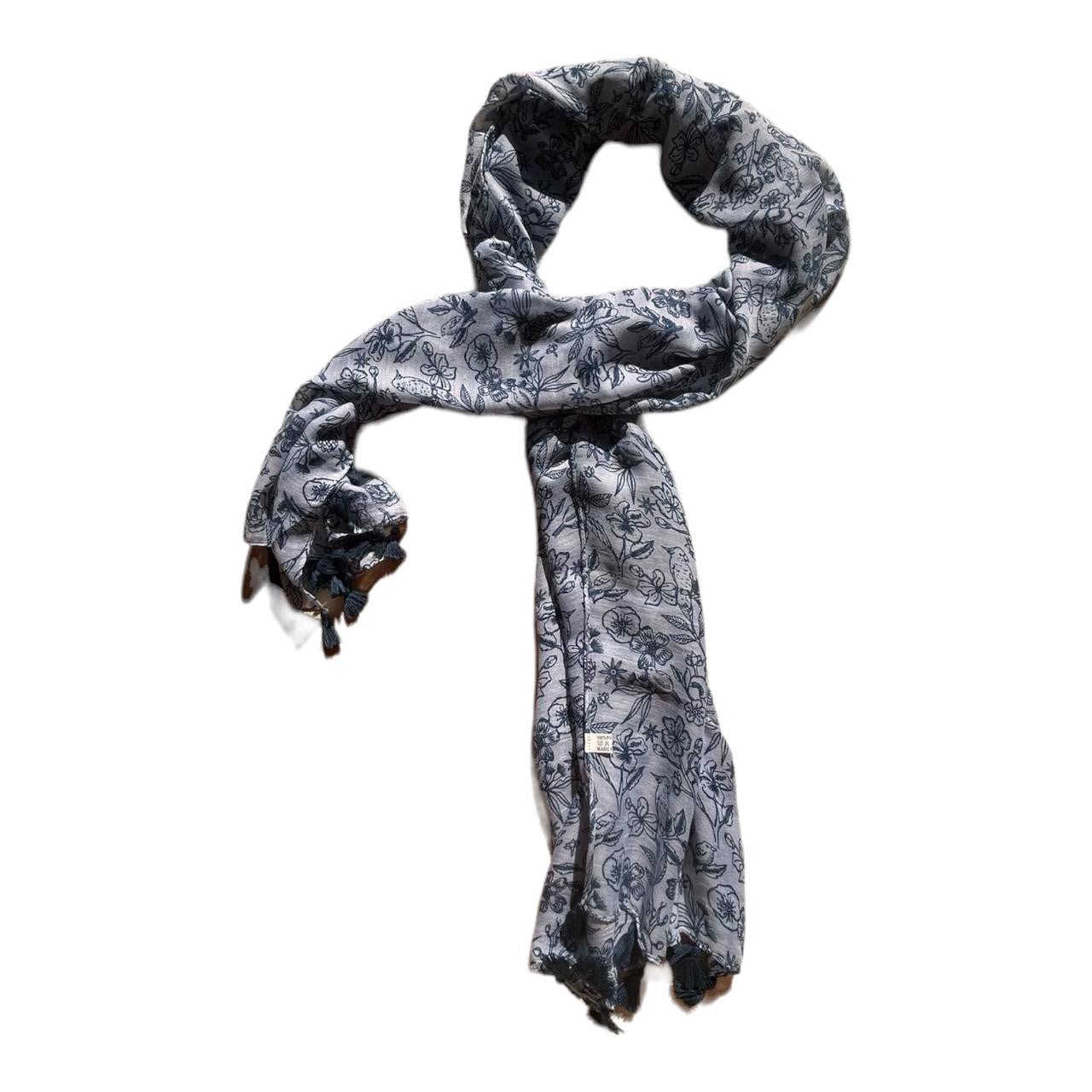 Blue Birds and Flowers Polyester Scarf - Future Decor