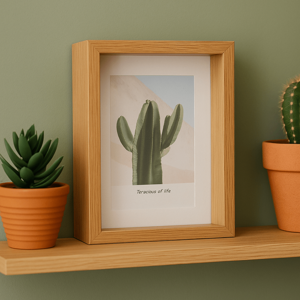 Cactus Floating Photo Frame with Light Brown Border - Future Decor