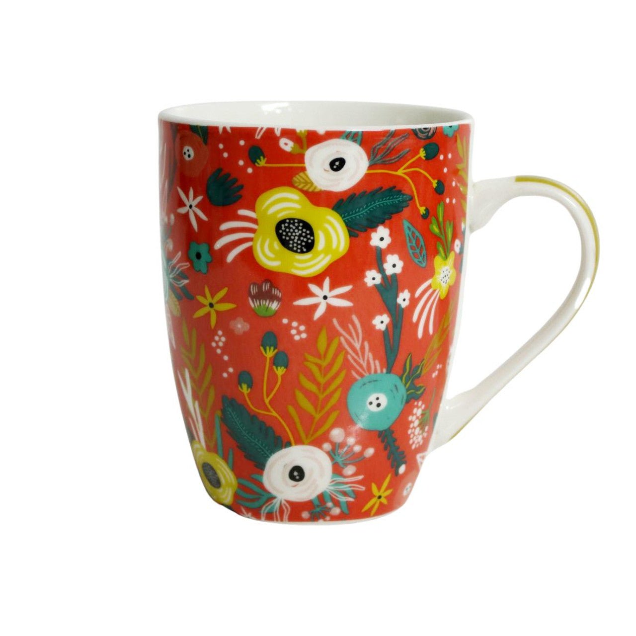 Ceramic Mug with Red Wild Flower Design - Future Decor
