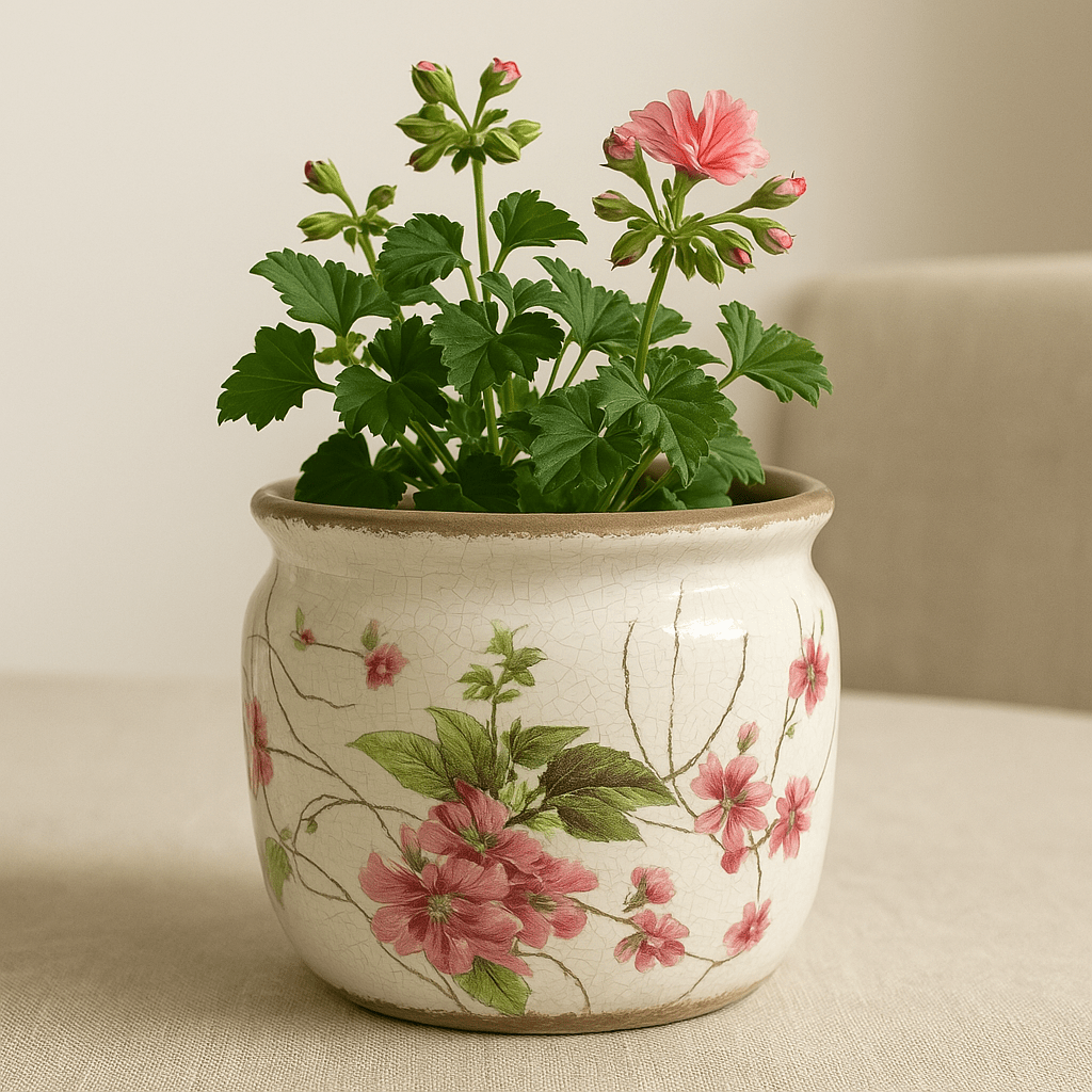 Ceramic Pot - Pink Lily Flower And Edelweiss - Future Decor