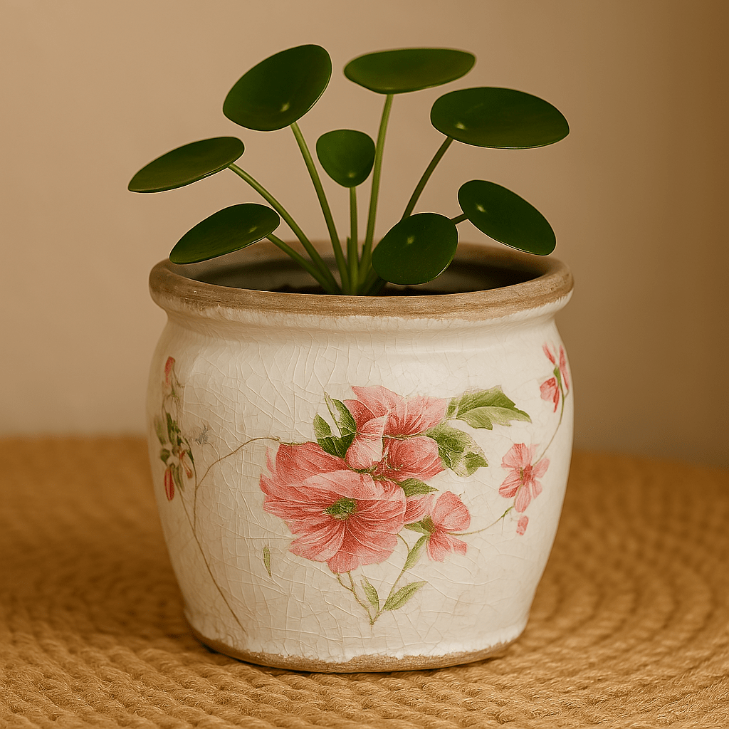 Ceramic Pot - Pink Lily Flower And Edelweiss - Future Decor