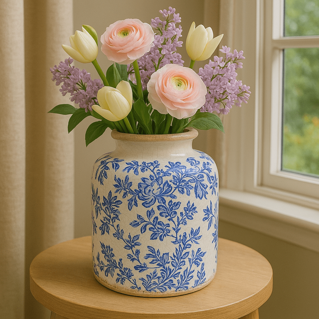 Ceramic Vase - Blue Flowers - Future Decor