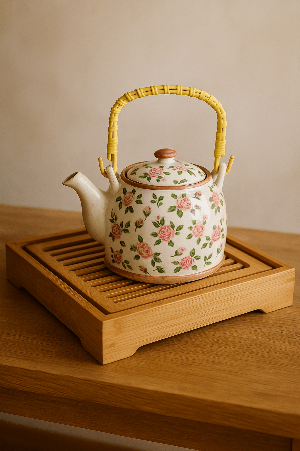 Elegant Chinese Tea Pot with Floral and Leafy Motif - Future Decor
