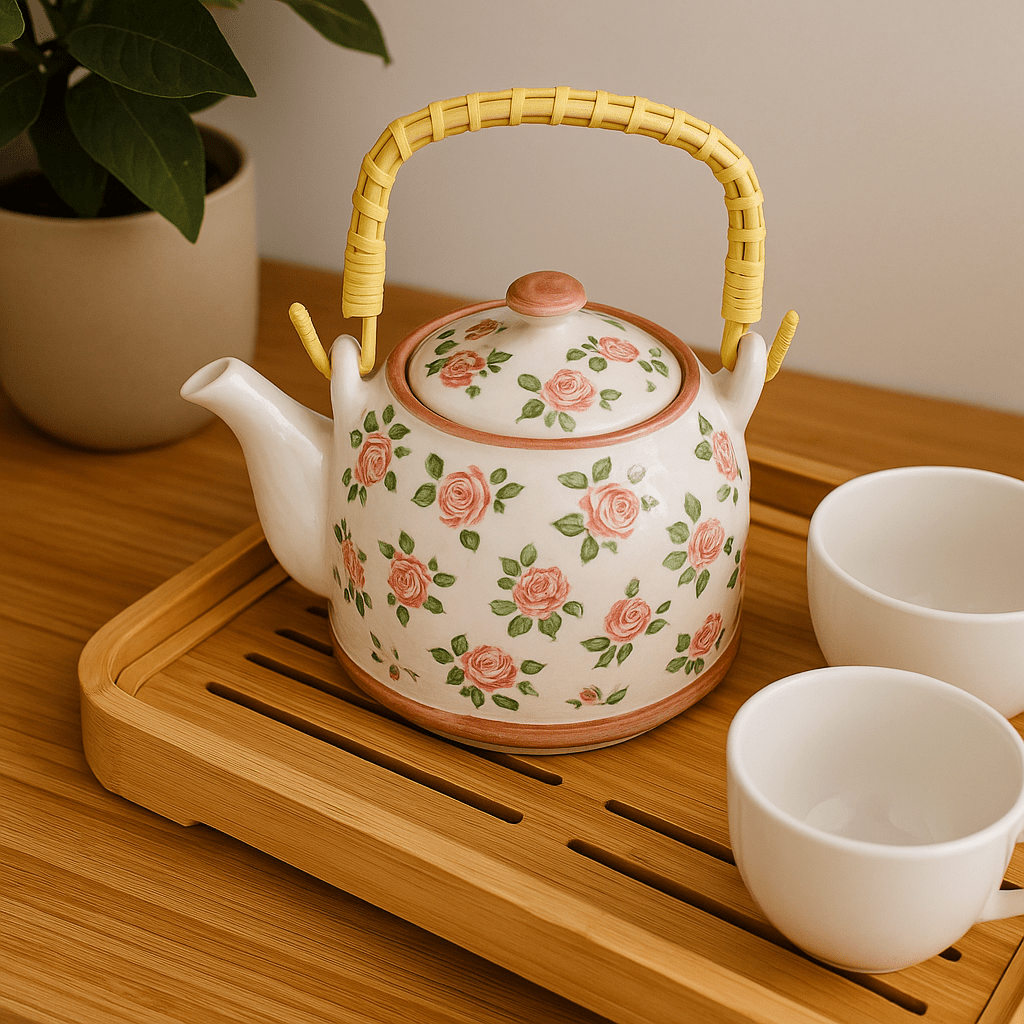 Elegant Chinese Tea Pot with Floral and Leafy Motif - Future Decor
