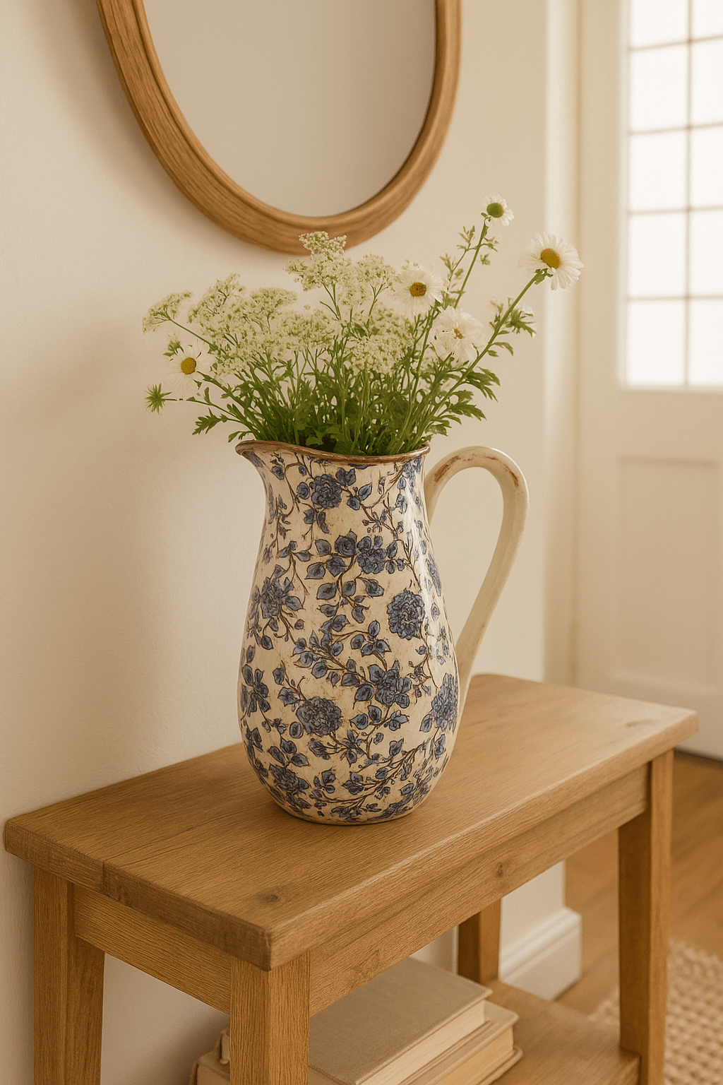 Large Ceramic Tall Jug - Blue Flowers - Future Decor