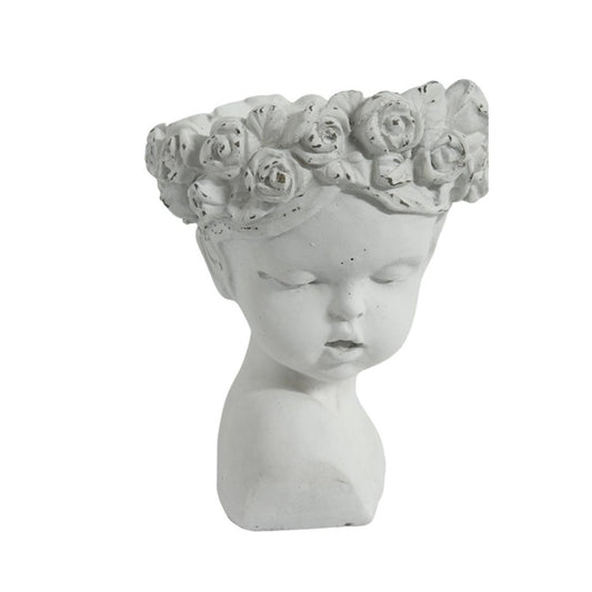 Large White Ceramic Face Planter with Flower Crown - Future Decor