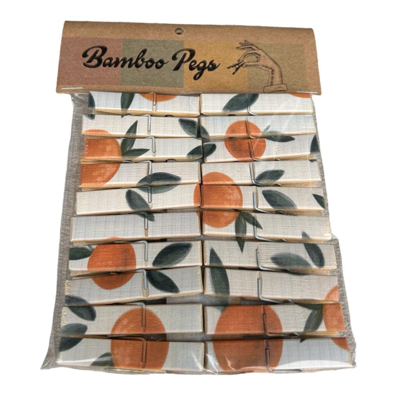 Orange Patterned Bamboo Clothes Pegs - Pack of 20 - Future Decor