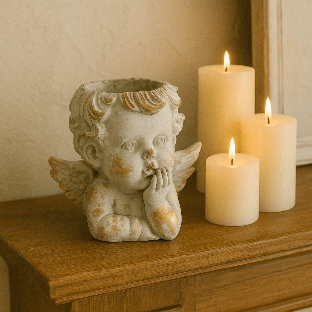 Small Gold Leaf Grey Cupido Resting Planter - Future Decor