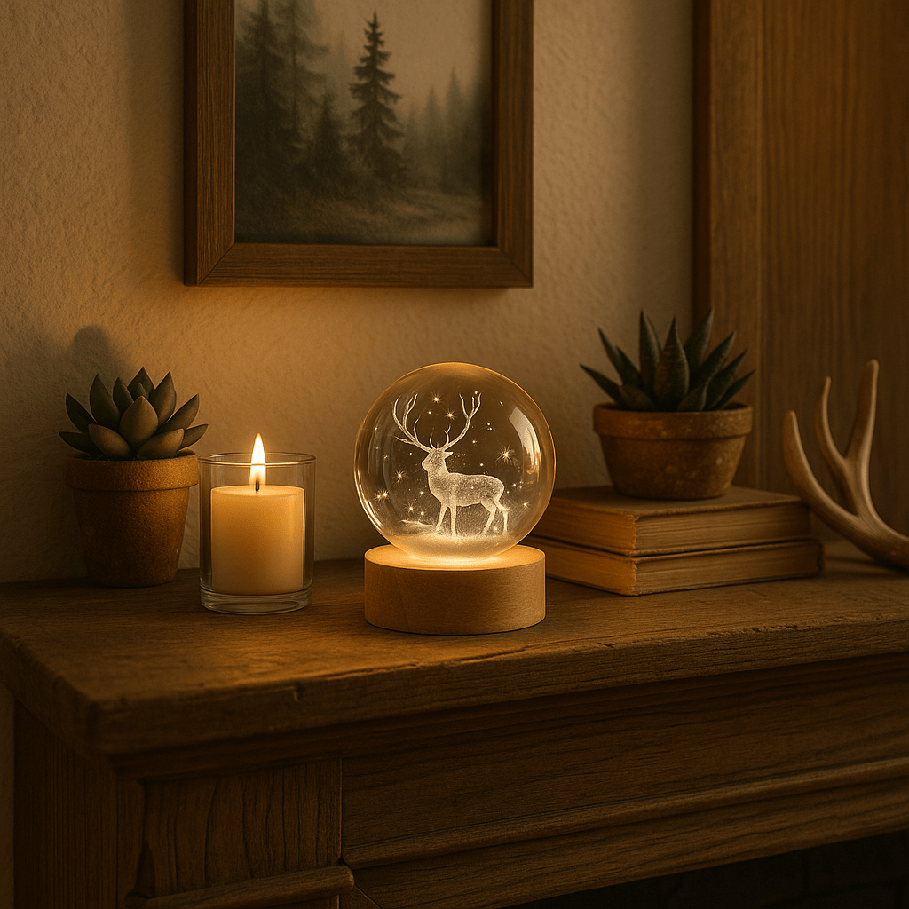Stag Motif Illuminated Glass Sphere - Future Decor