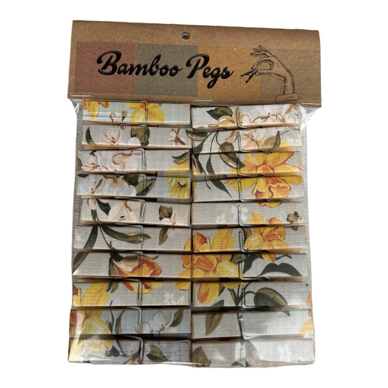 Yellow Flower Decorative Bamboo Clothespins Set - Future Decor